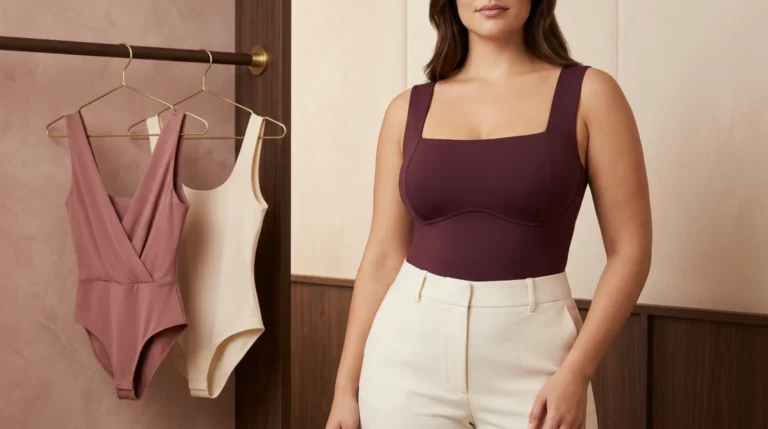 Best bodysuits for a large bust with stable neckline, shaped bust room and balanced torso length