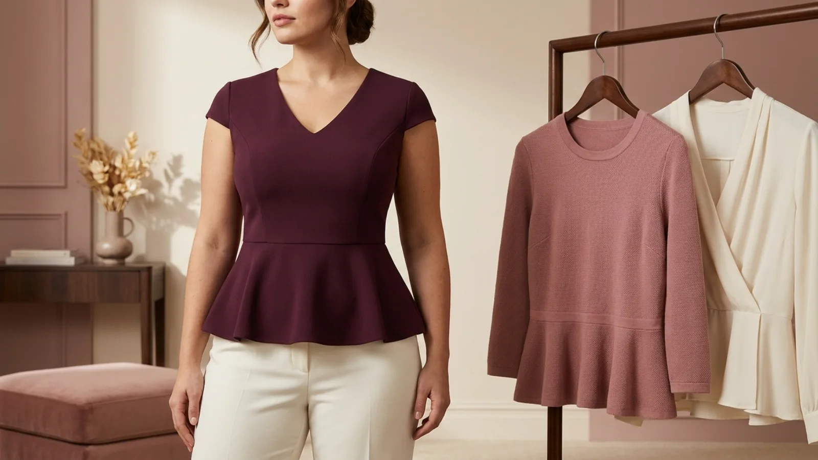 Best peplum tops for a large bust with shaped bodice, level waist seam, and controlled flare