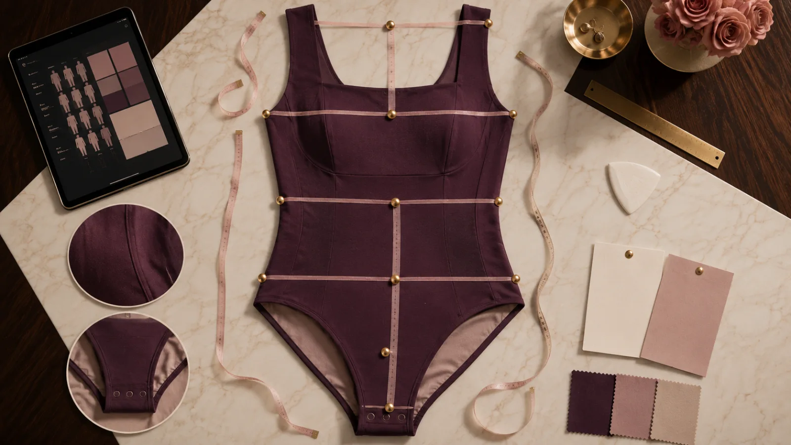 Bodysuit sitting reaching bending and layering fit test for a large bust