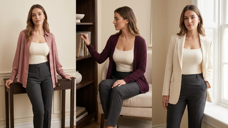Camisole layering and movement test under blouse cardigan and jacket
