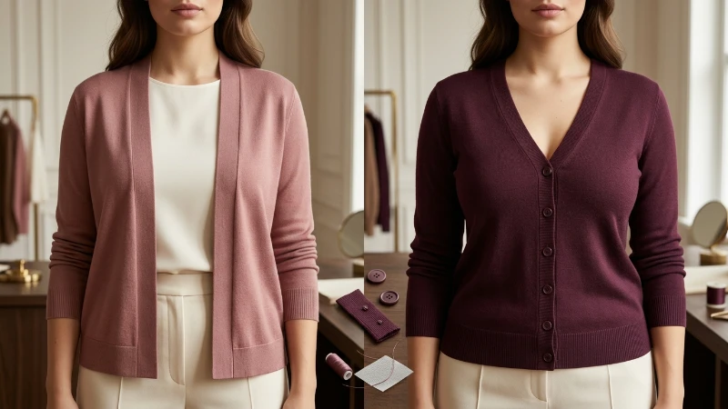 Cardigan closure and button-band fit over a fuller bust
