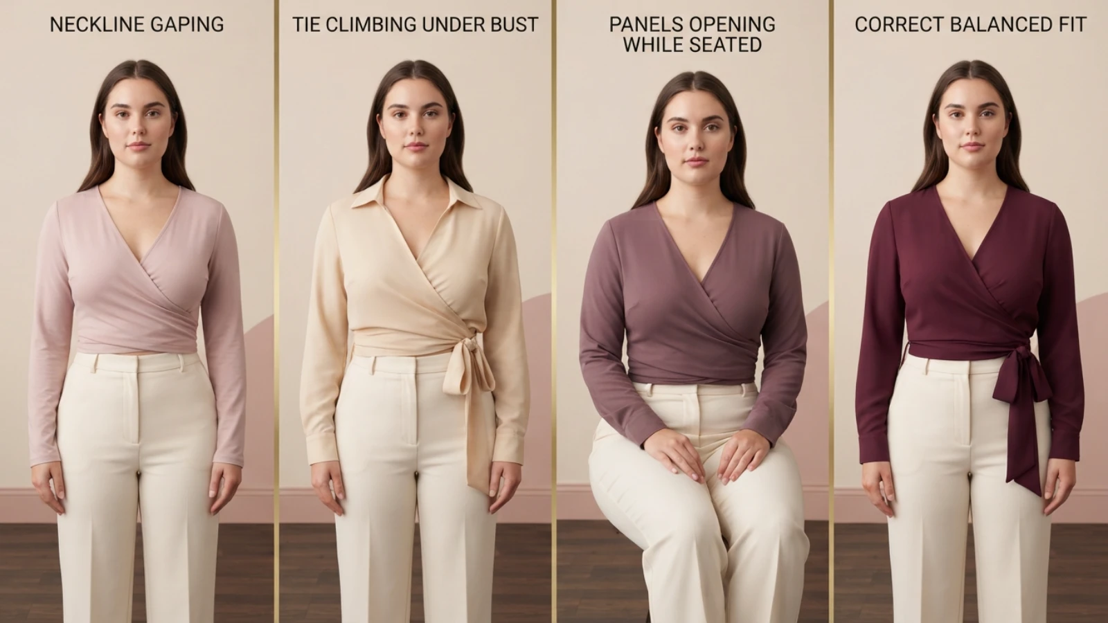 Best wrap tops for a large bust with secure overlap, bra coverage and modesty options
