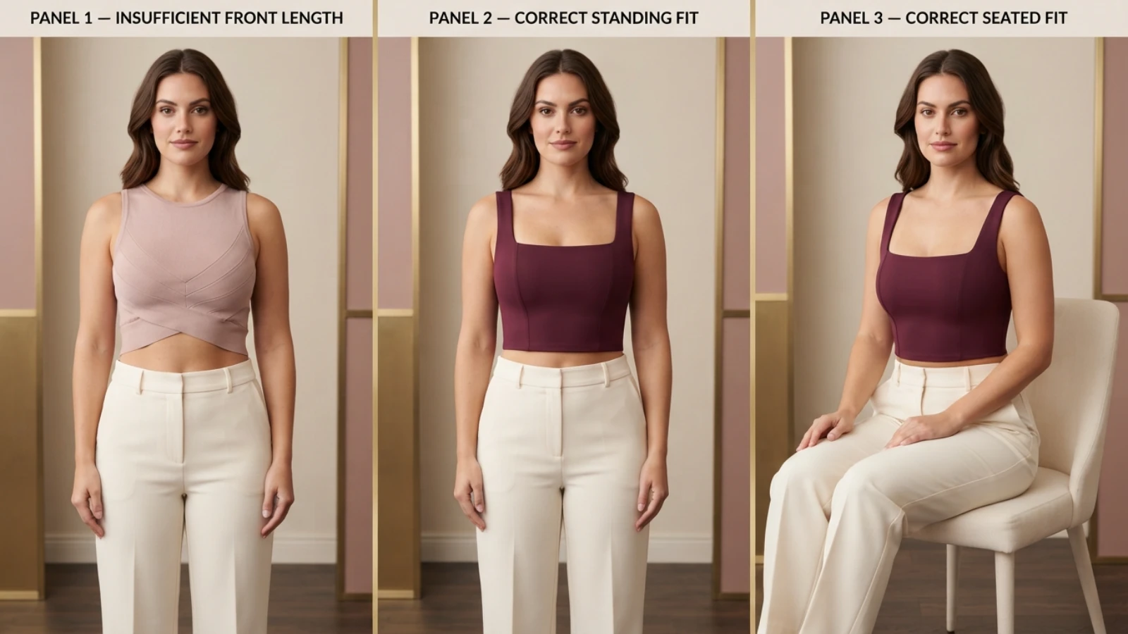 Crop top fabric opacity stretch and recovery comparison for a fuller bust