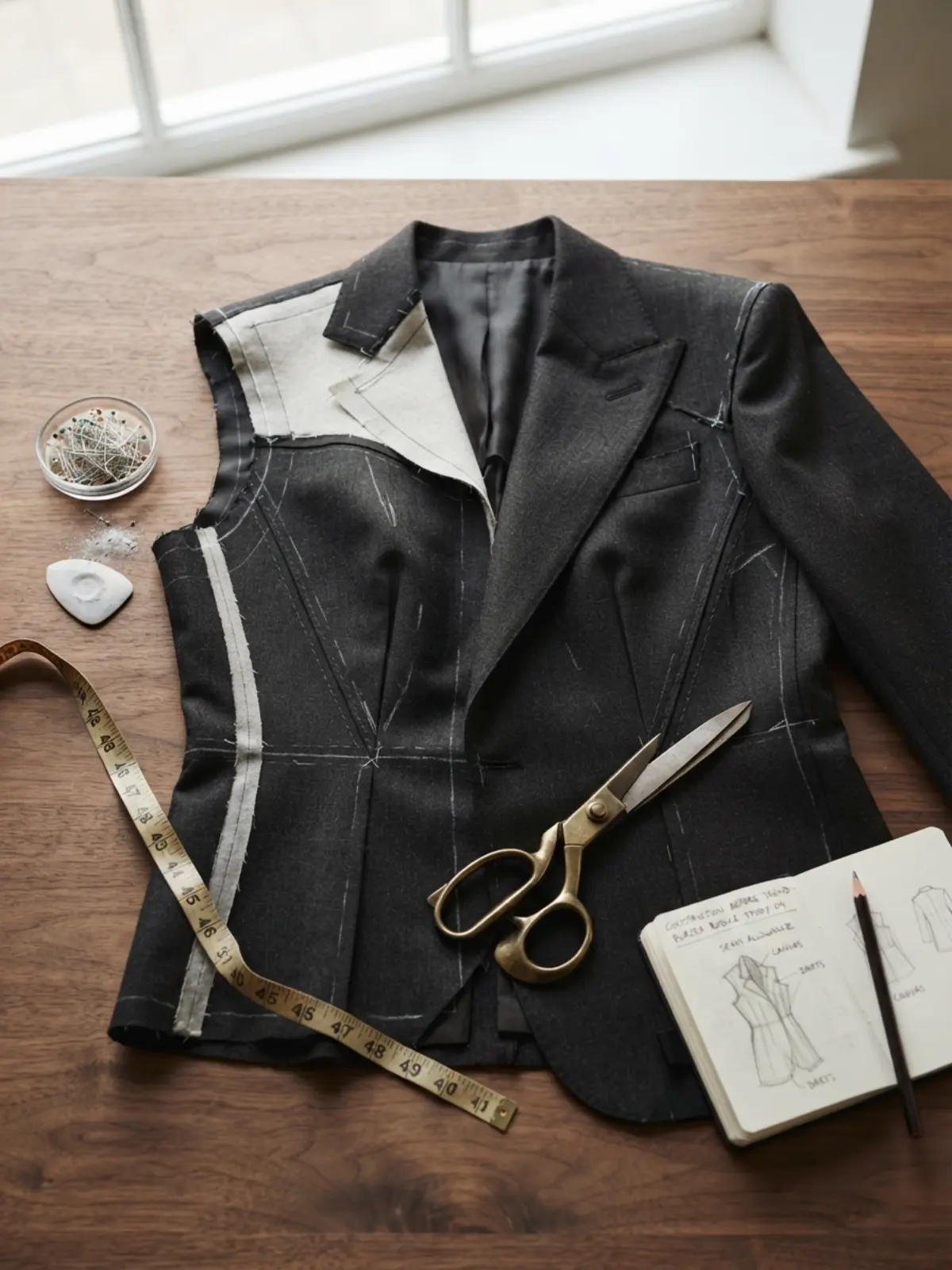 Curated wardrobe showing fabrics, silhouettes and clothing construction