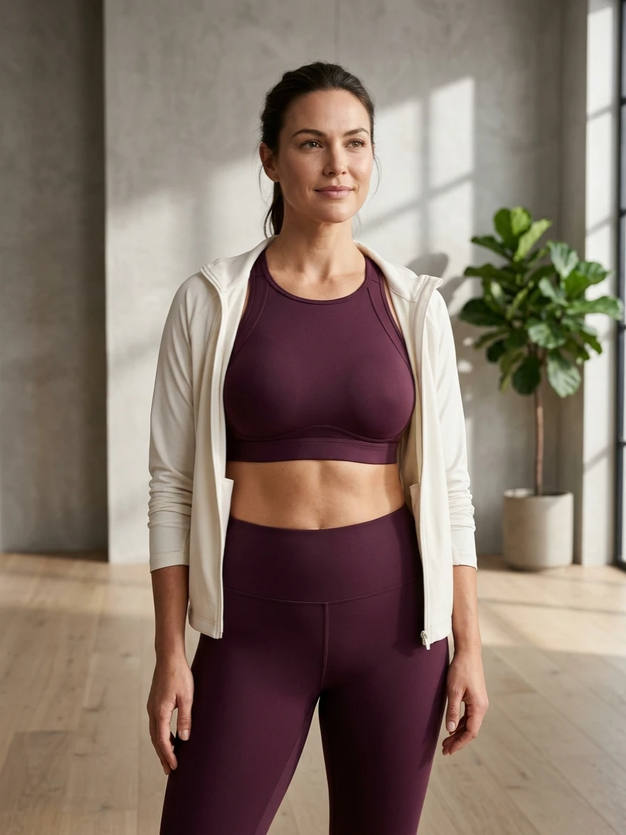  model wearing a high-impact sports bra and leggings