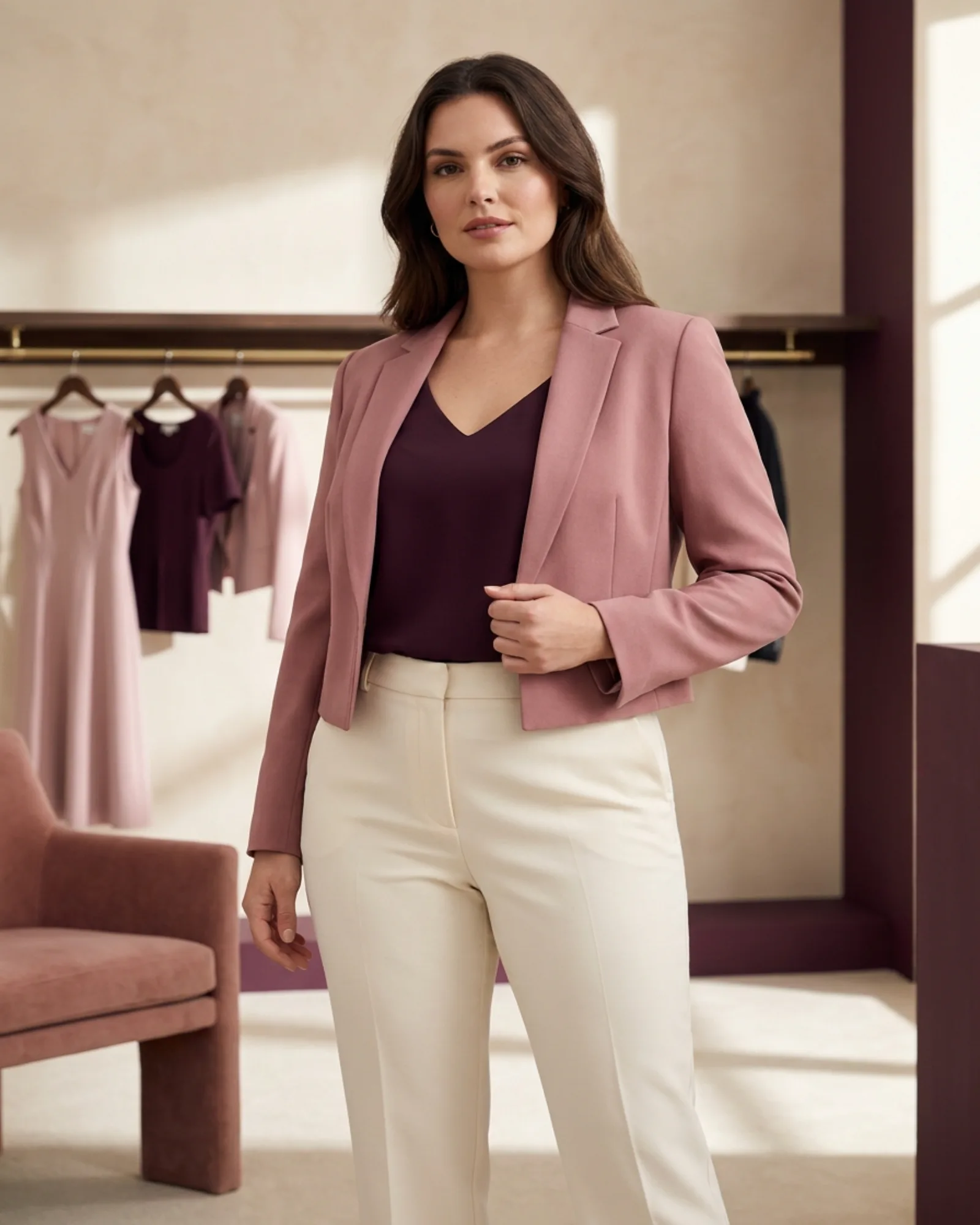 Editorial fashion example for limited vertical space between bust and waist