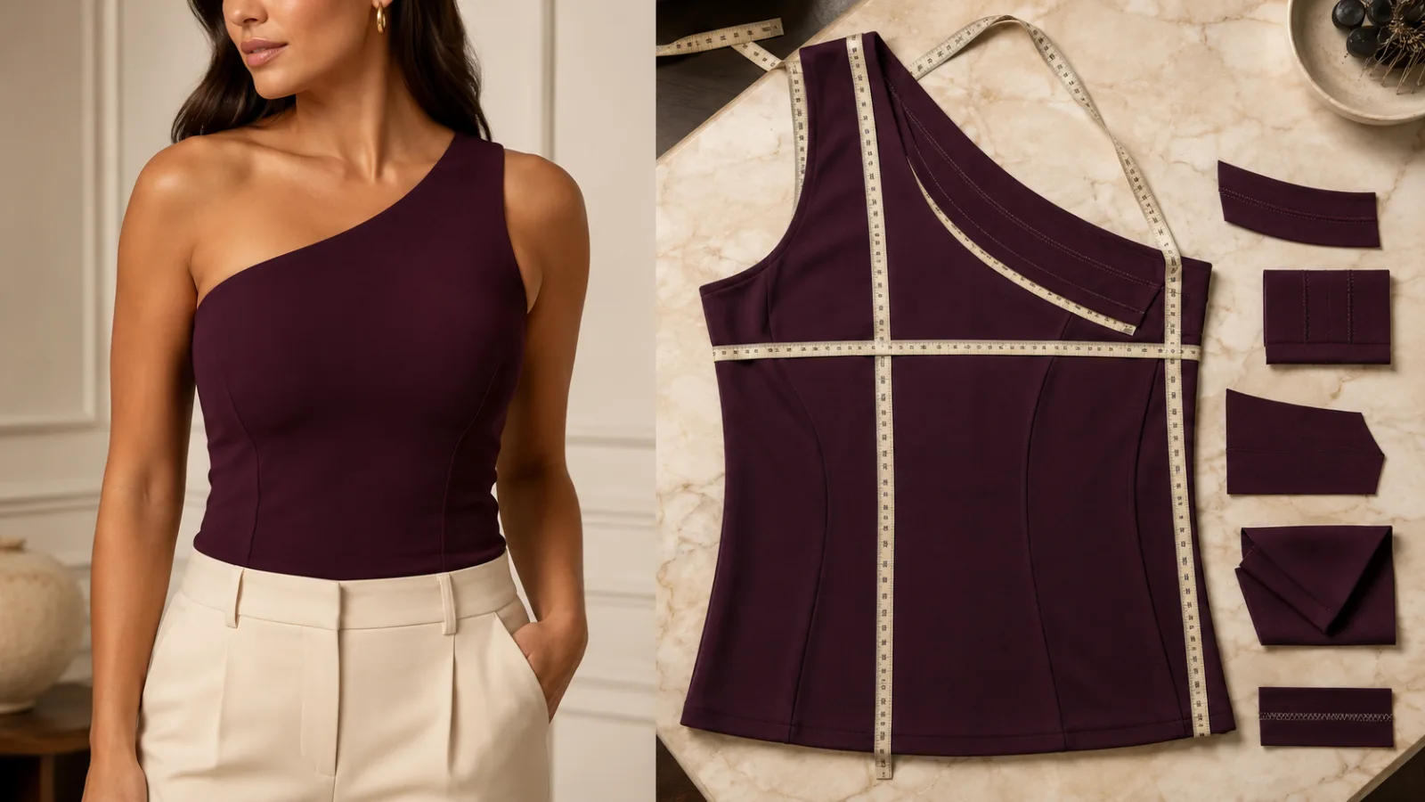 One-shoulder neckline anchor and bare-side coverage comparison