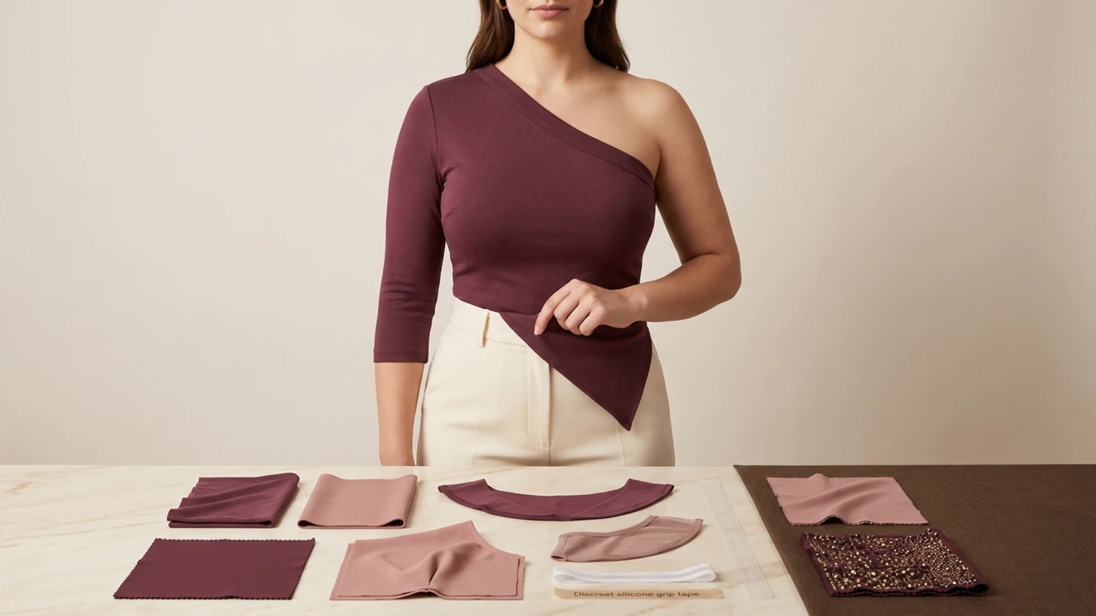 Online garment measurements for choosing a fuller-bust one-shoulder top