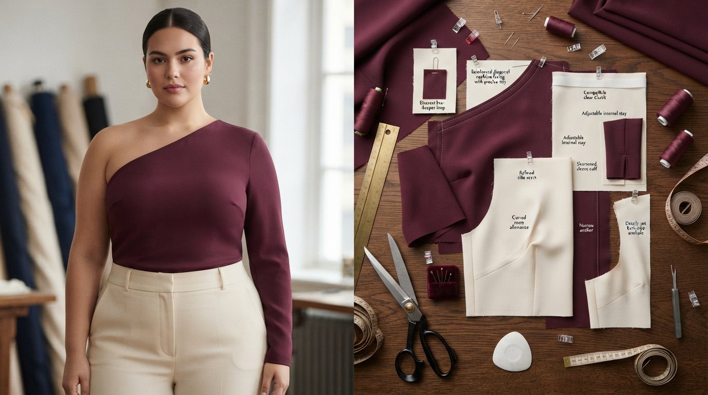 Best one-shoulder tops online measurement guide for a large bust