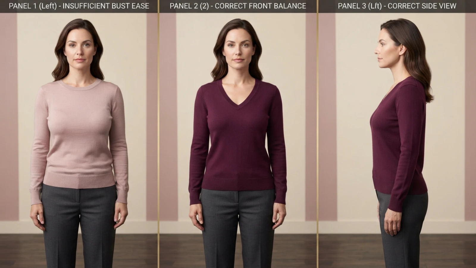 Sweater knit recovery and distortion comparison over bust projection