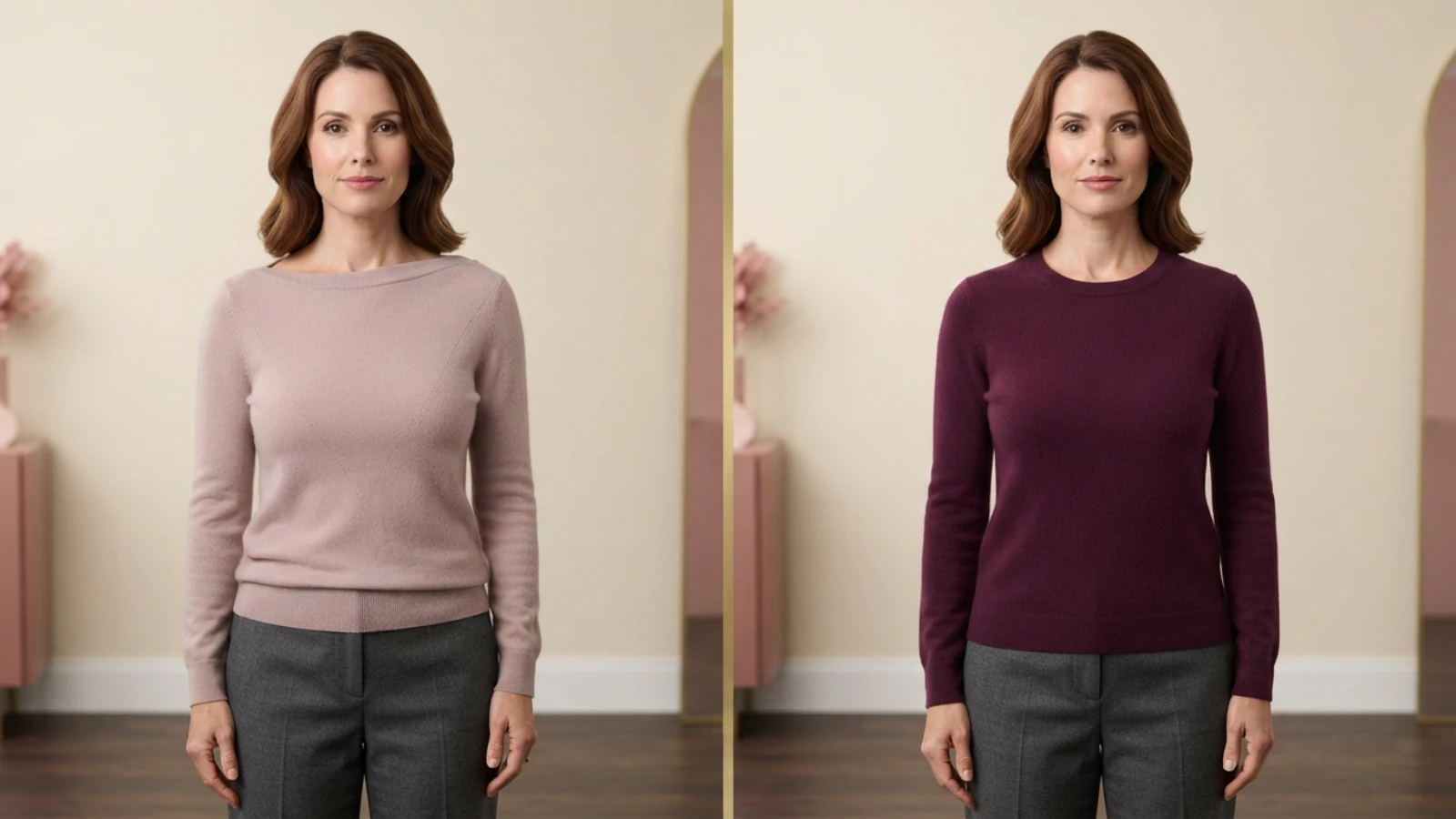Sweater neckline and shoulder fit check for a fuller bust