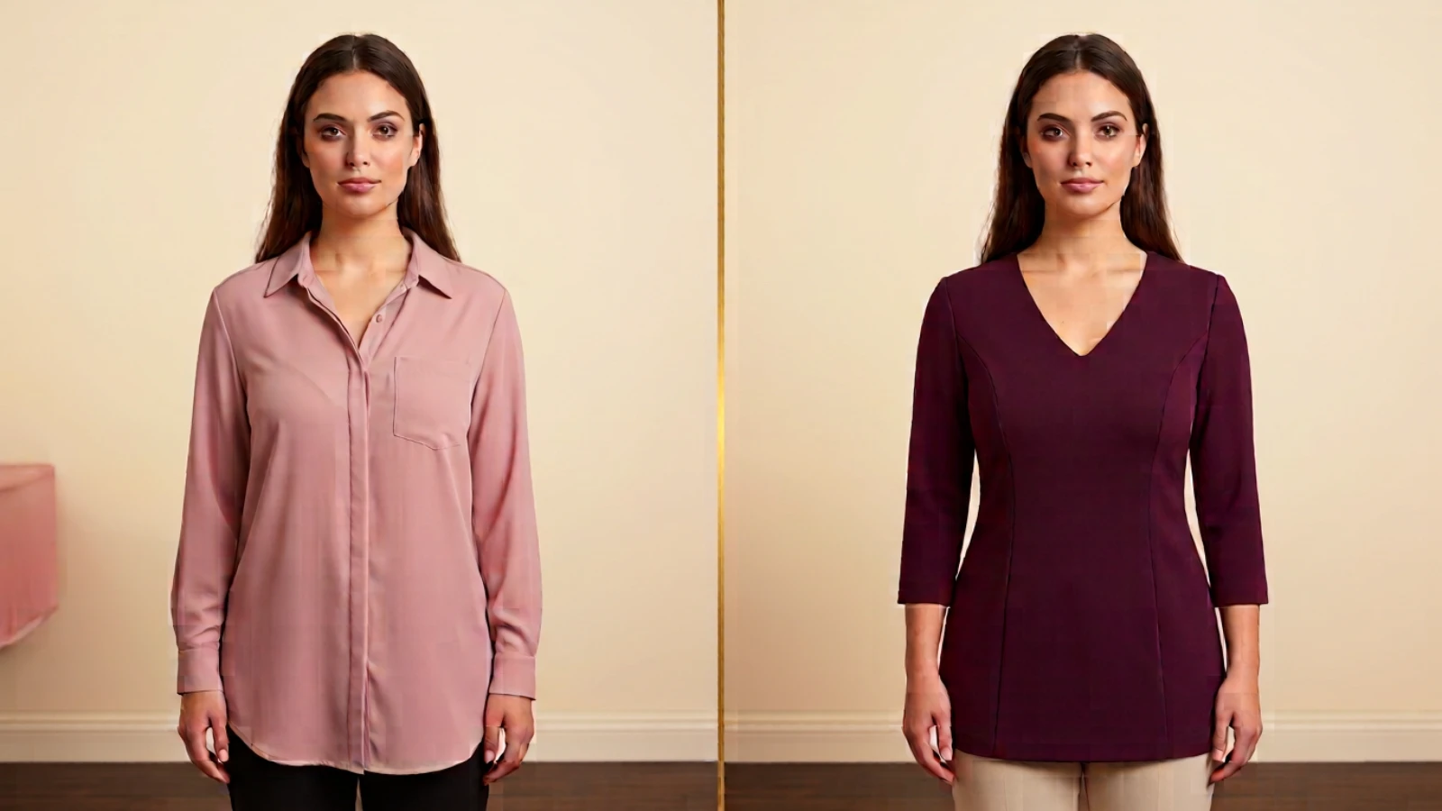 Tunic center-front length hem sweep side slit and hip clearance guide for a large bust
