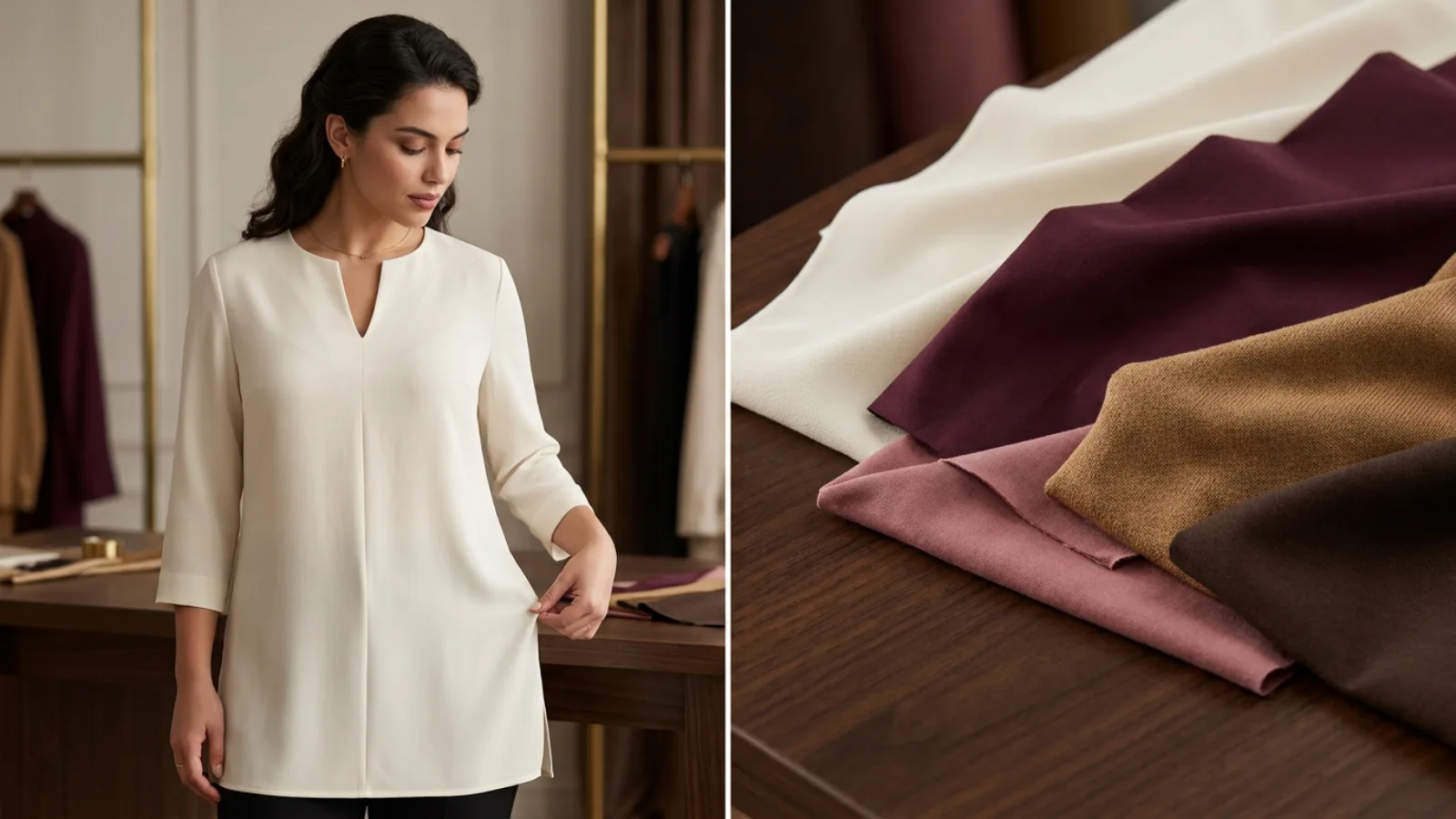 Tunic fabric drape opacity and recovery test for a fuller bust