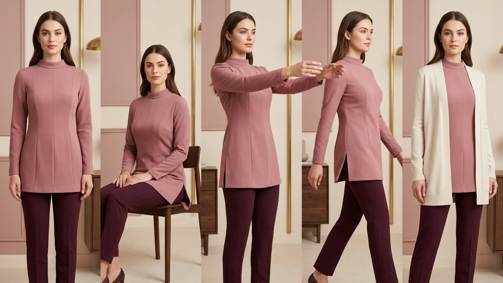 Tunic front hem side slit and hip clearance comparison for a large bust