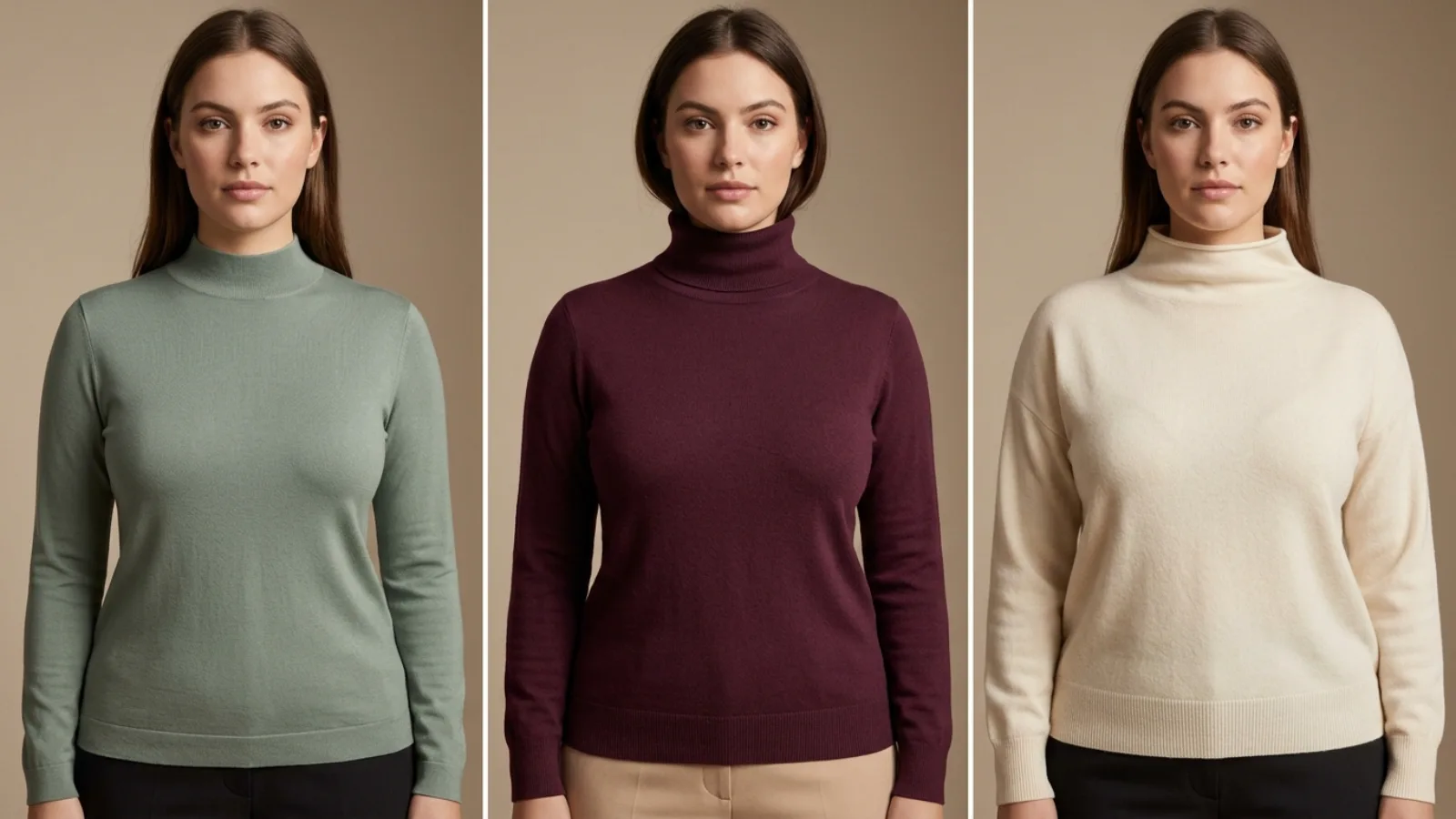 Turtleneck collar height guide comparing mock, fold-over, and funnel neck comfort