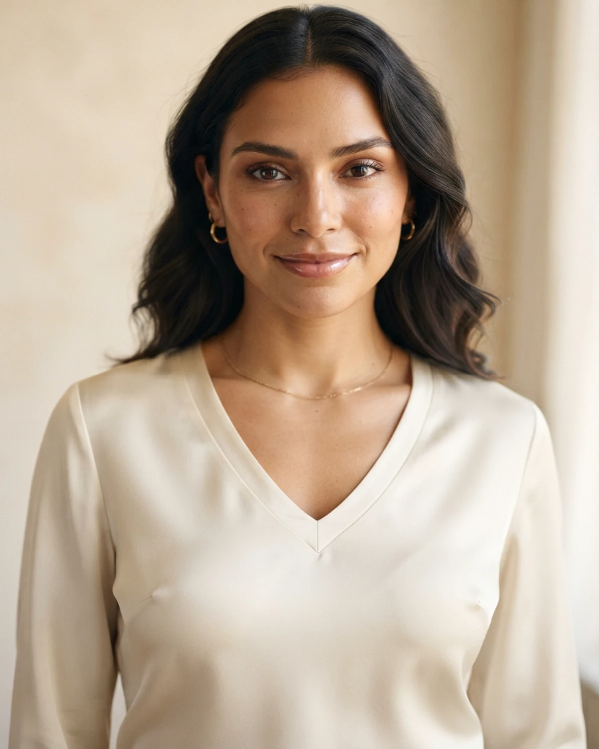 Close detail of a properly fitted neckline