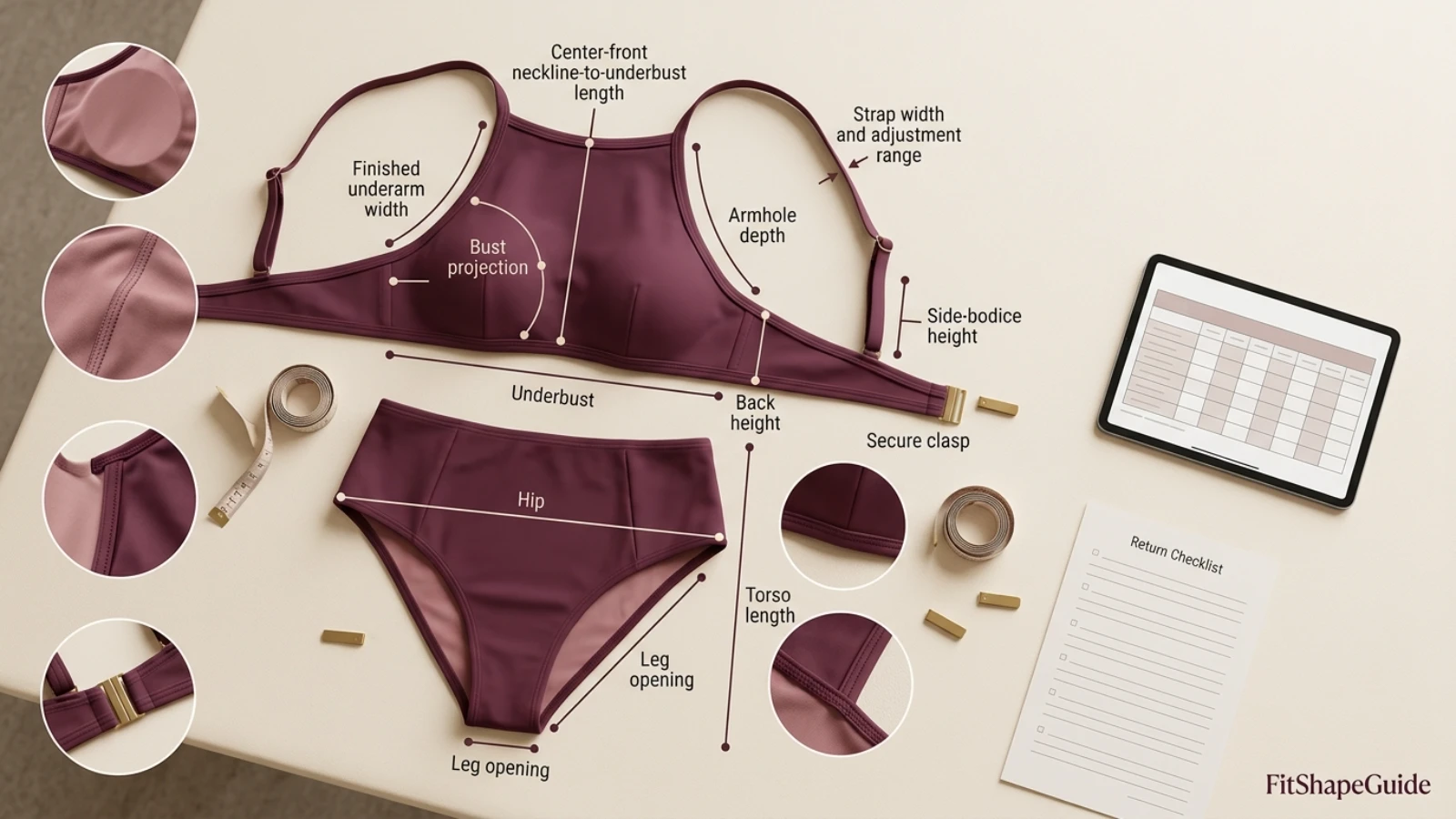 Online measurements for choosing an adjustable-strap swimsuit for a large bust