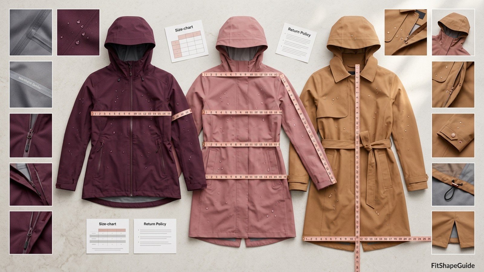 Online buying checks for raincoats for a large bust