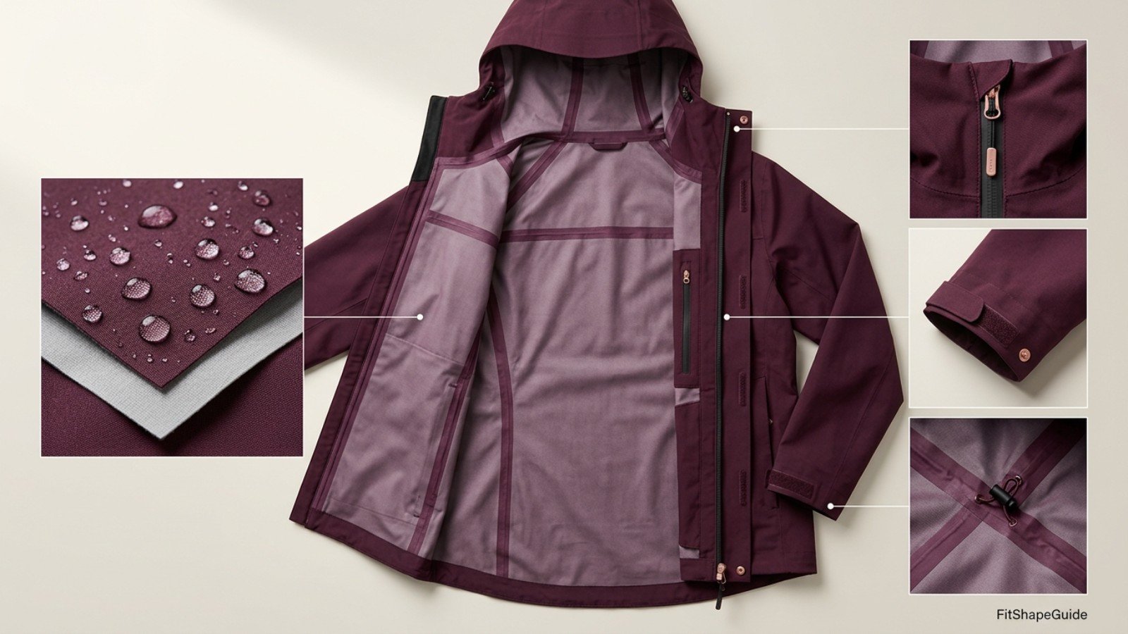 Raincoat waterproof seam zipper and storm-flap construction details