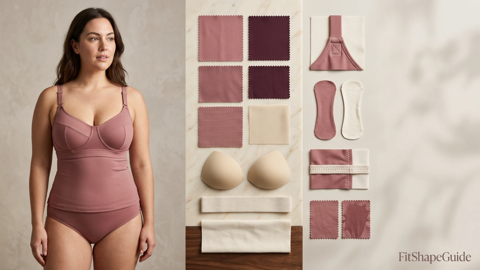 Adjustable-strap swimsuit fabric lining and wet-recovery test for a fuller bust