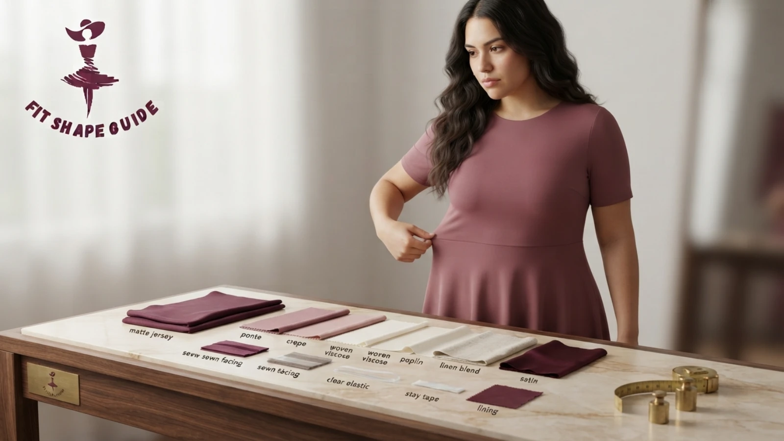 Fabric drape opacity and recovery test for fuller-bust A-line dresses
