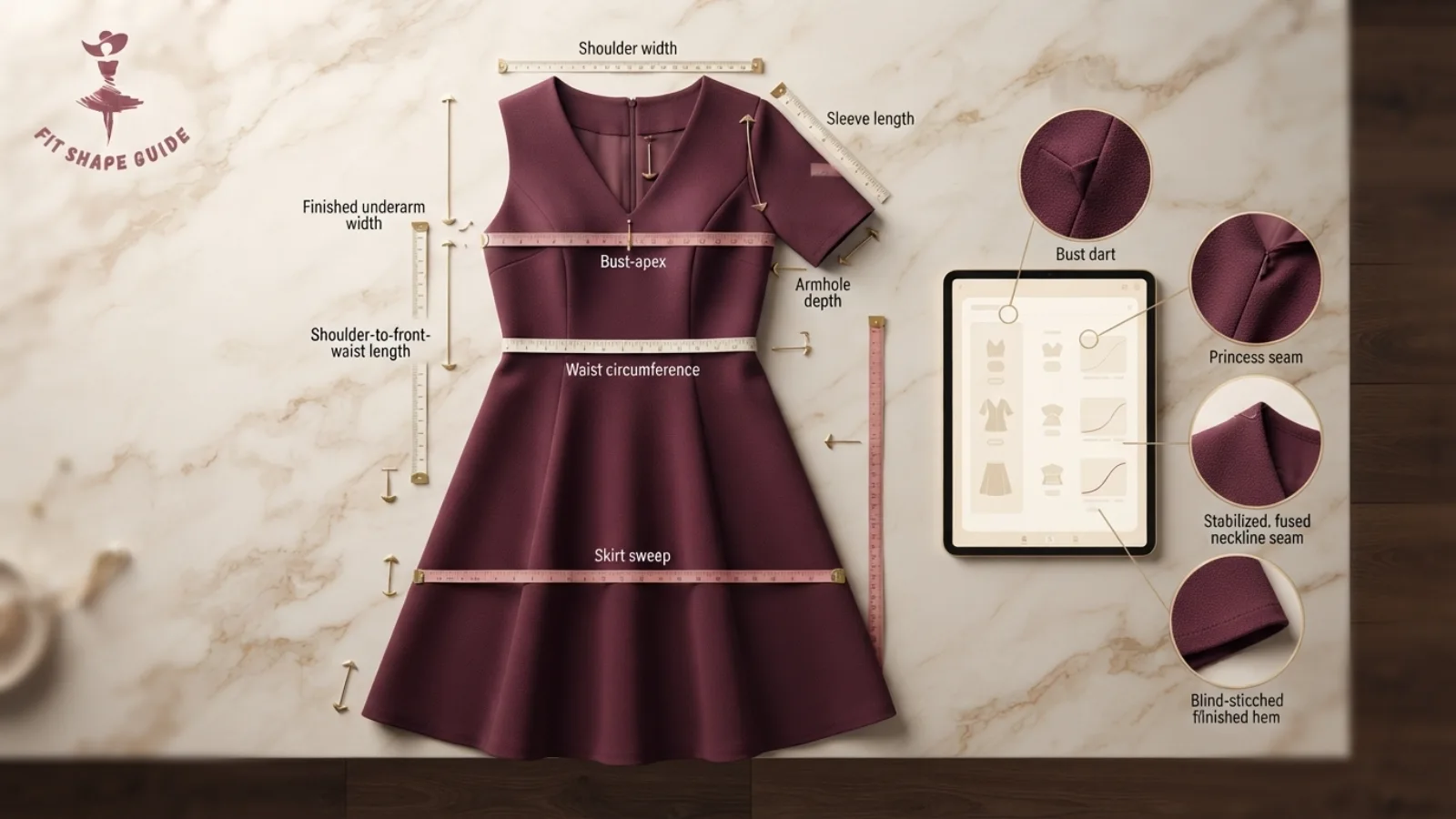 Online measurements for choosing an A-line dress for a large bust