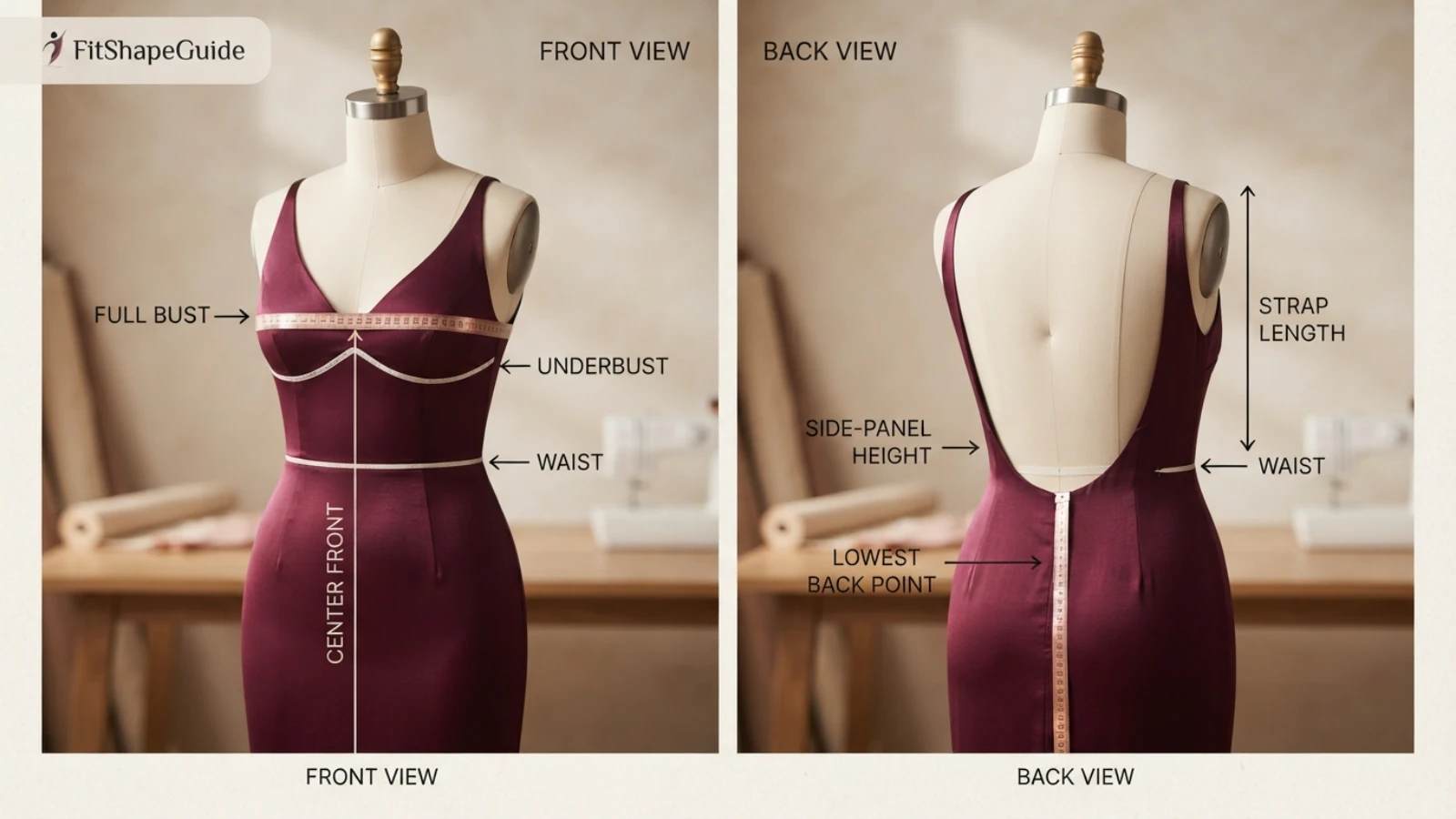Backless dress measurements for choosing a supportive large-bust fit