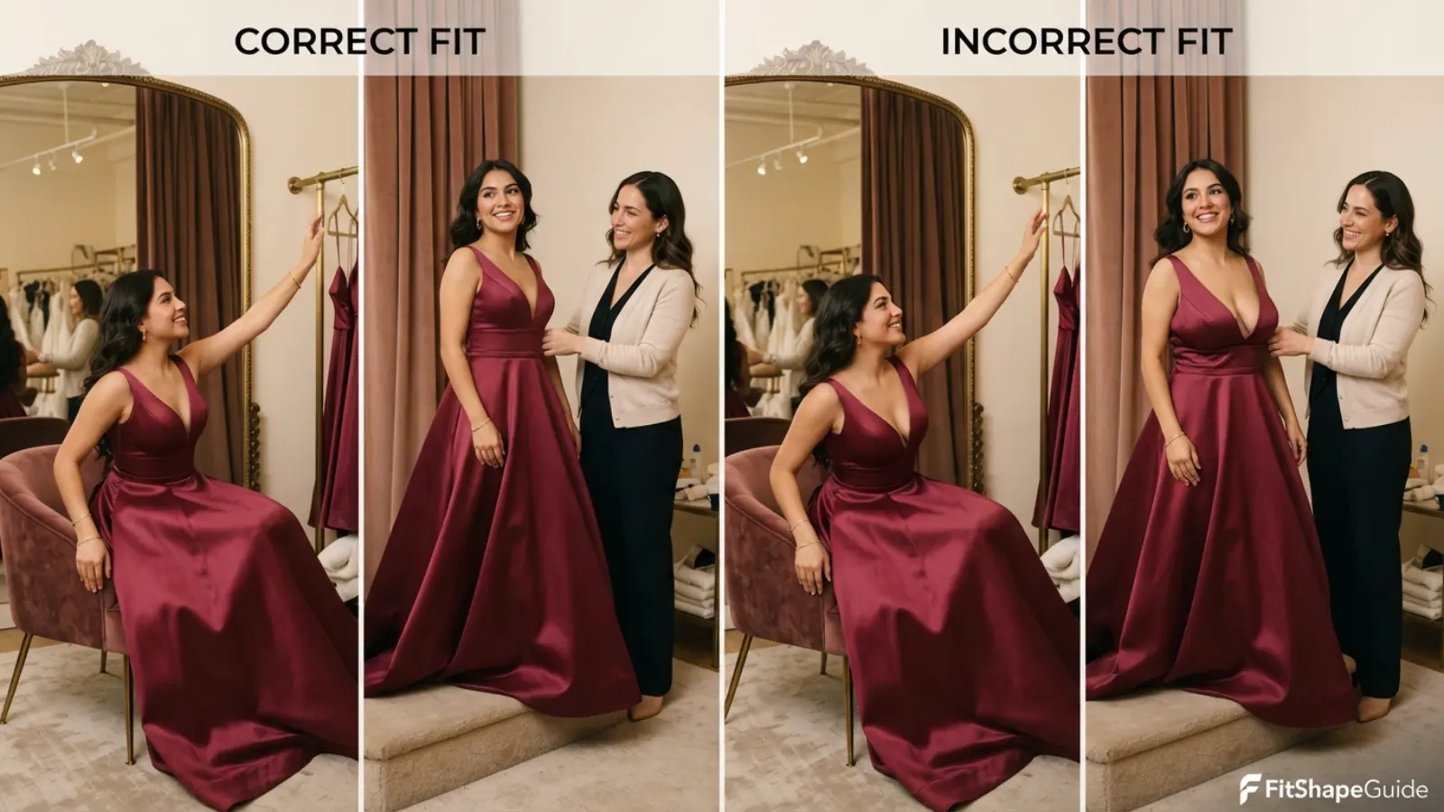 Ball gown movement and sitting tests for a large bust