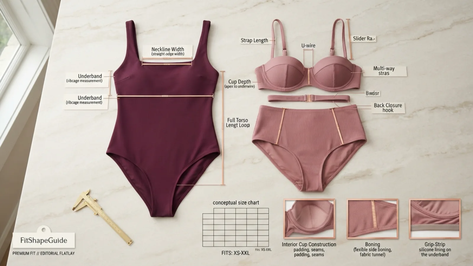 Online measurements for bandeau swimsuit alternatives for a large bust
