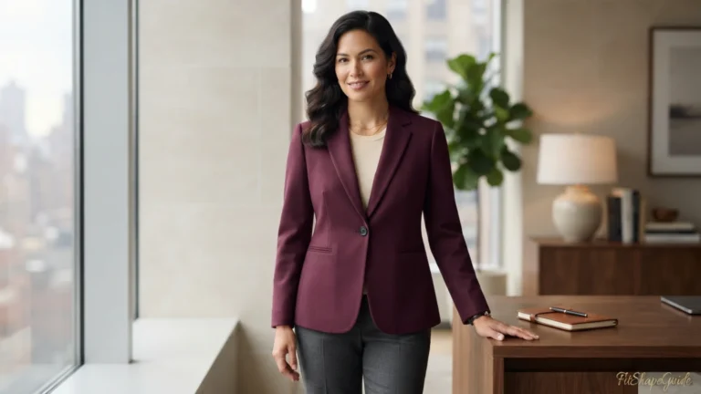 Best work blazer for a large bust with princess seams and smooth lapels