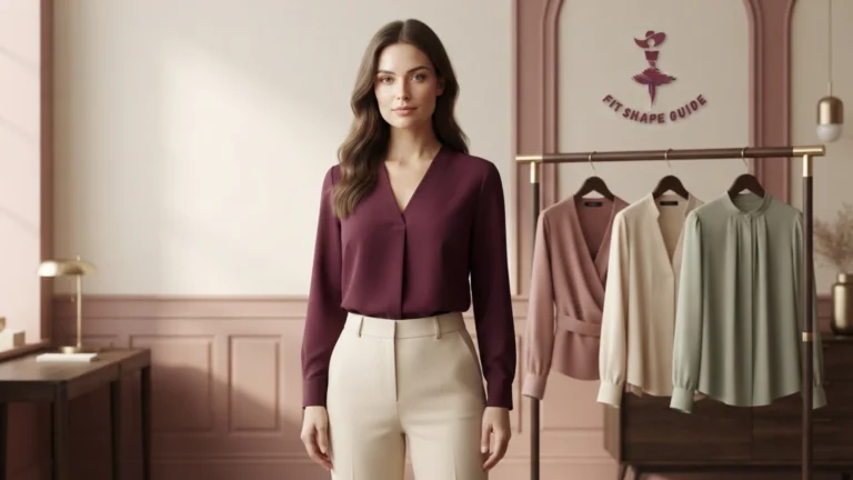 Best blouses for a large bust with stable V-neckline, shaped bust room, aligned shoulders and smooth front drape