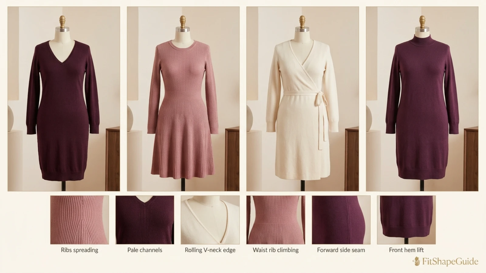 Best sweater dresses for a large bust with secure V-necklines shaped bust room and balanced hems