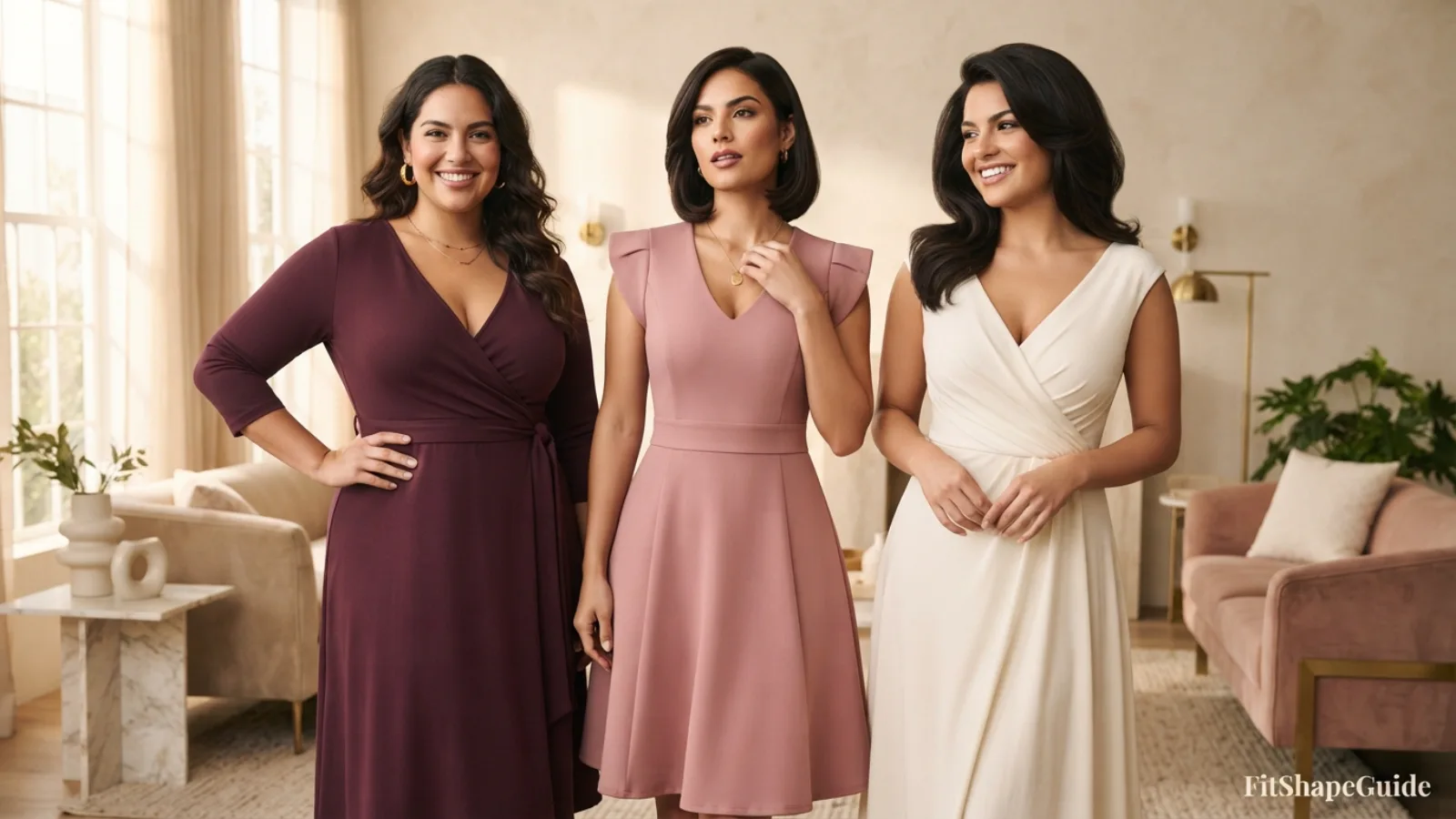 Best V-neck dresses for a large bust with secure wrap and princess-seam bodices