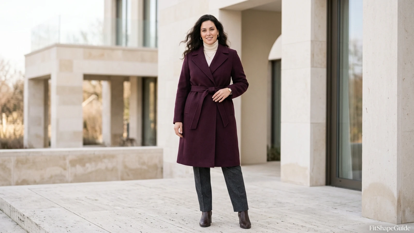 Best wrap coats for a large bust with secure overlap and balanced belt