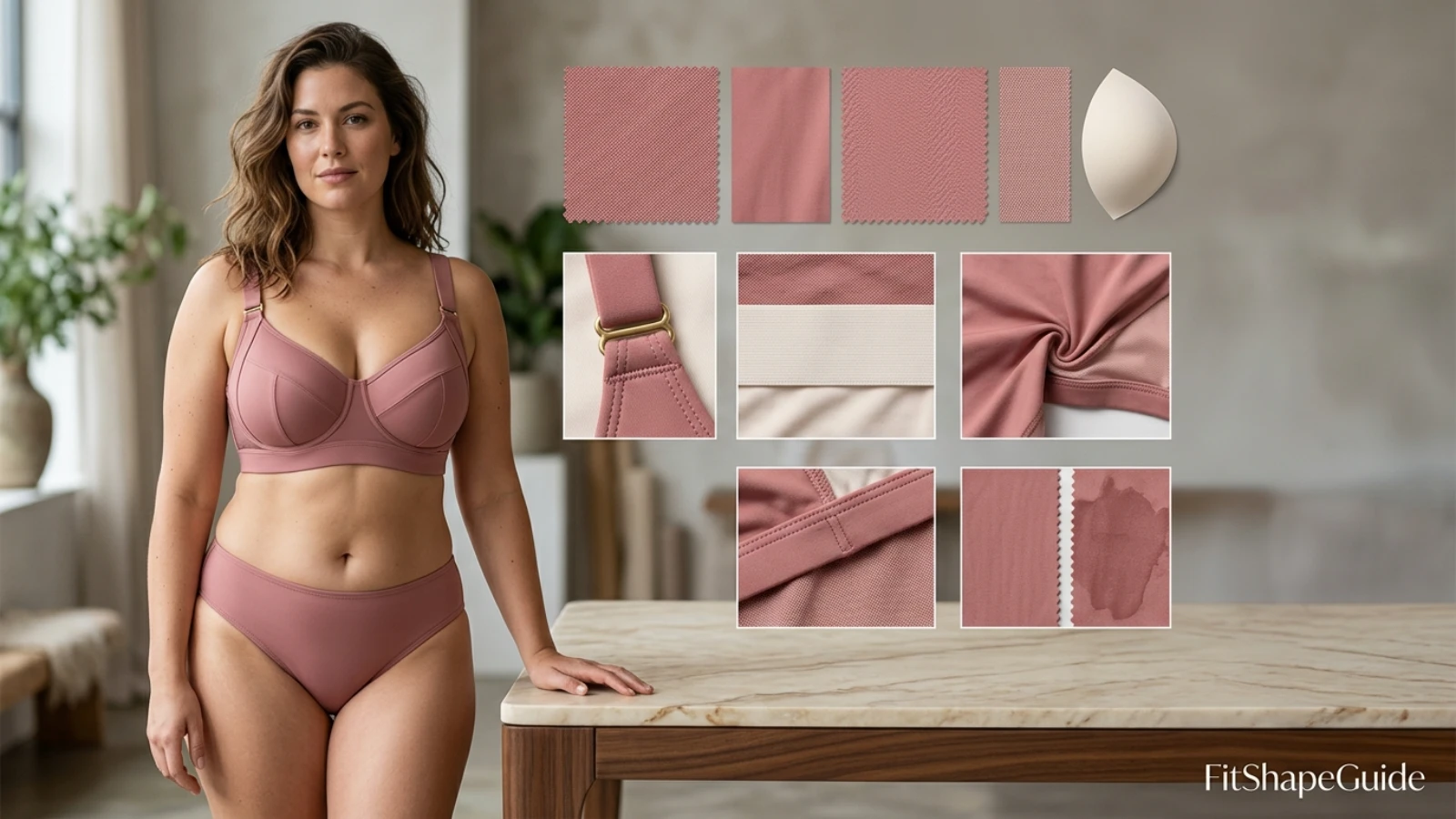 Bikini fabric lining and wet-recovery test for a fuller bust