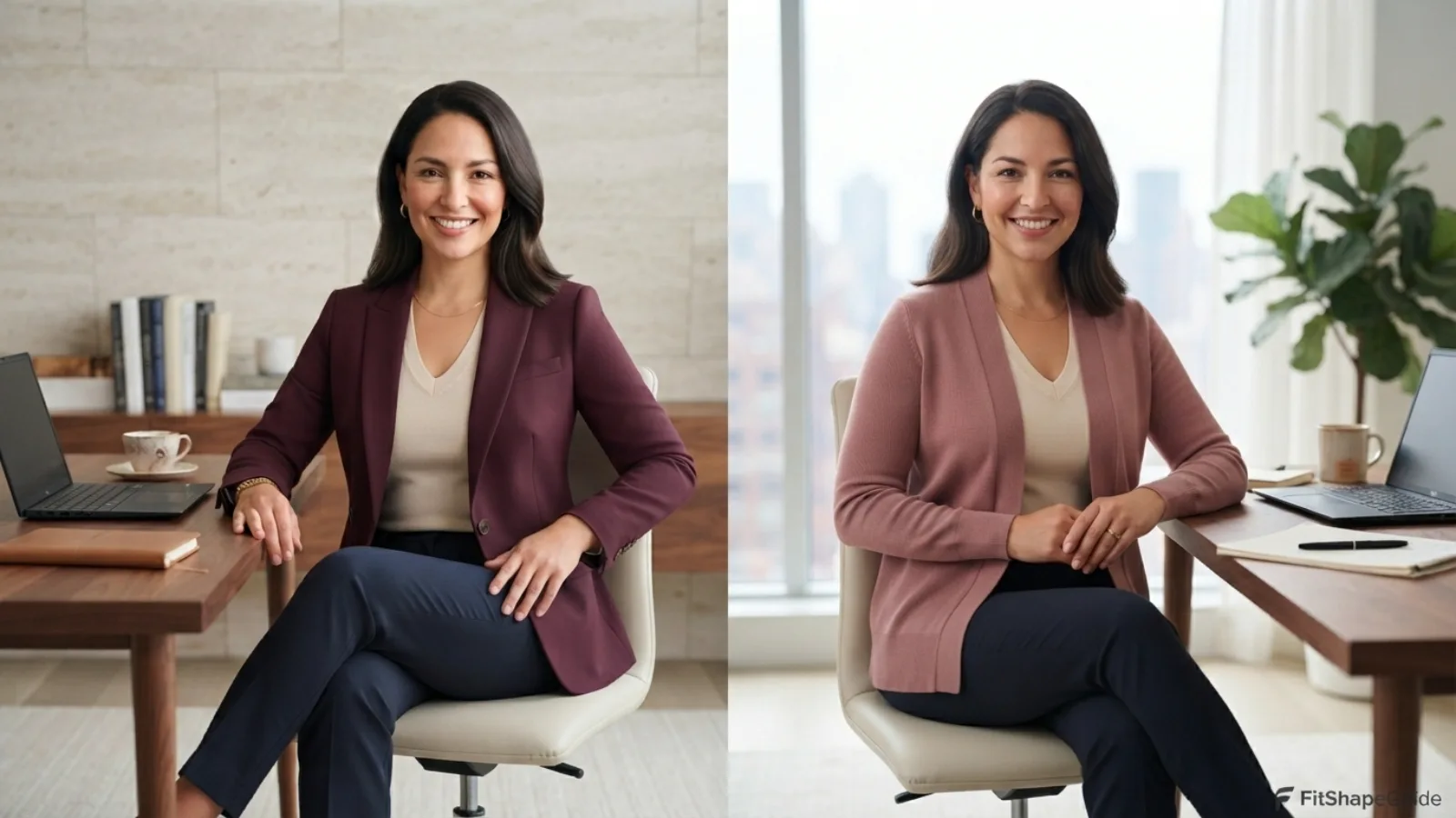 Blazer and cardigan layering for fuller-bust business casual outfits