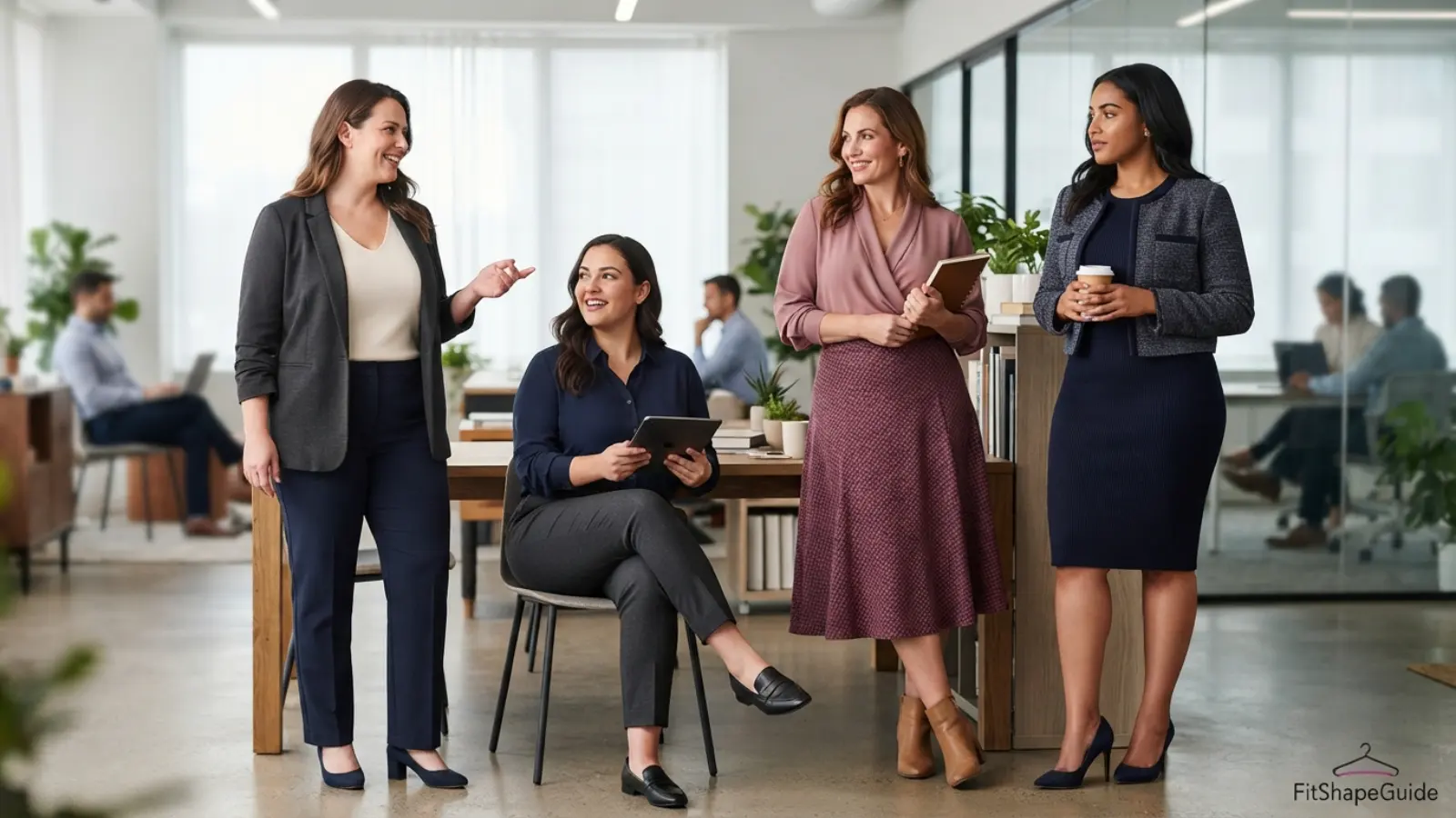 Business casual outfit formulas for women with a large bust