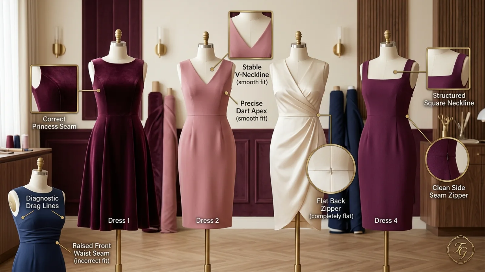 Cocktail dress neckline comparison for a large bust and bra coverage