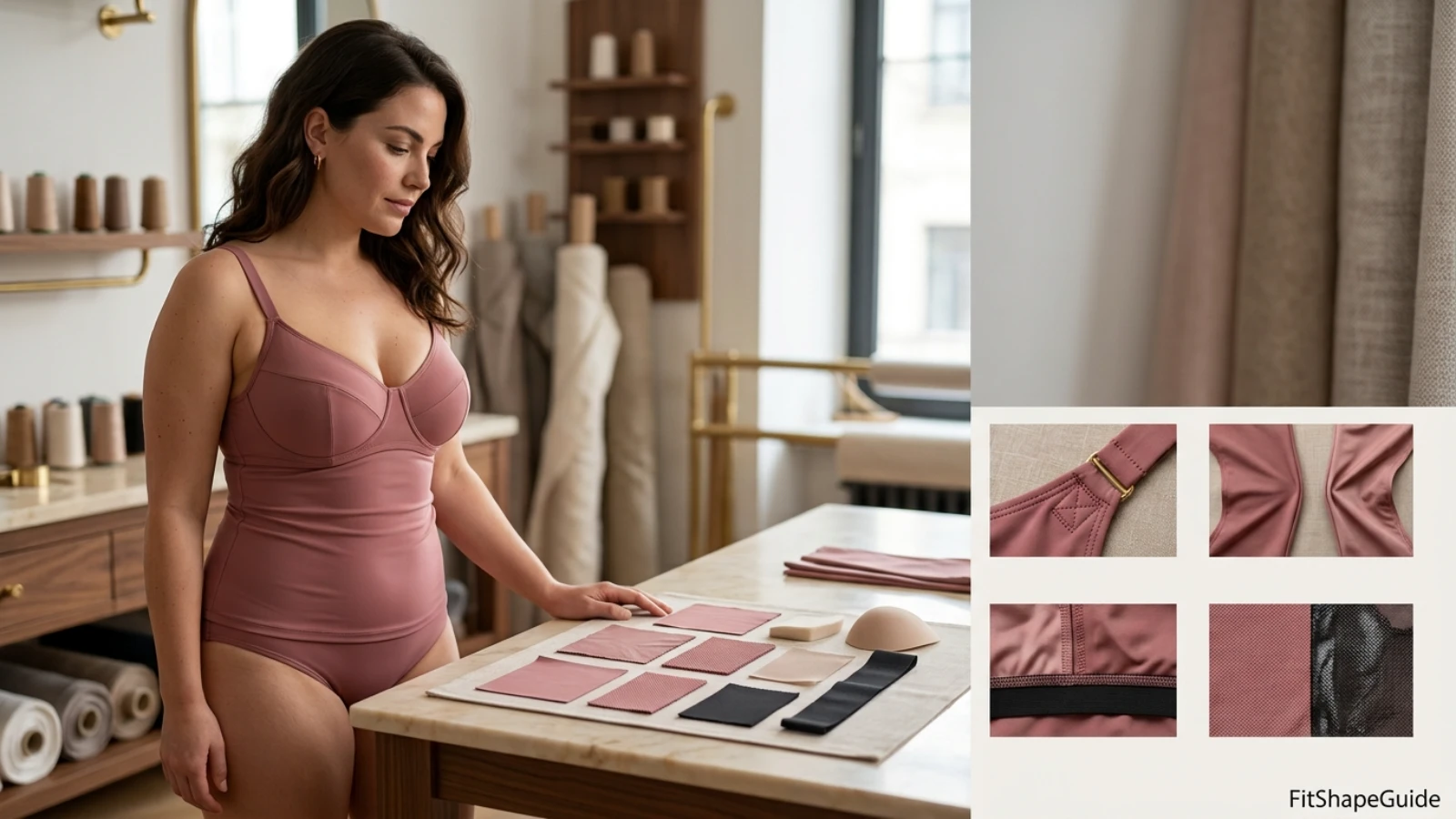Convertible swimsuit fabric lining and wet-recovery test for a fuller bust