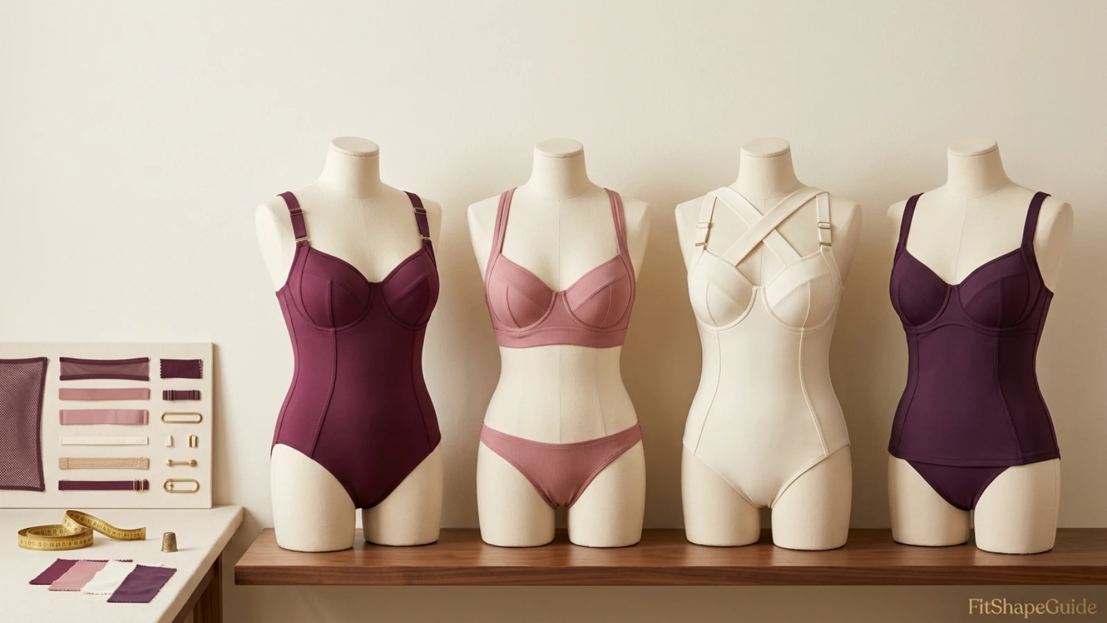 Convertible swimsuit support anatomy showing wide shoulder straps bust shaping side coverage back and underbust and back anchor