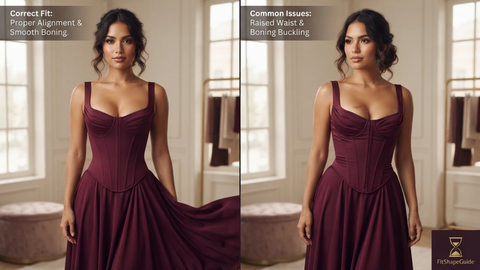 Movement and sitting tests for corset dresses on a large bust