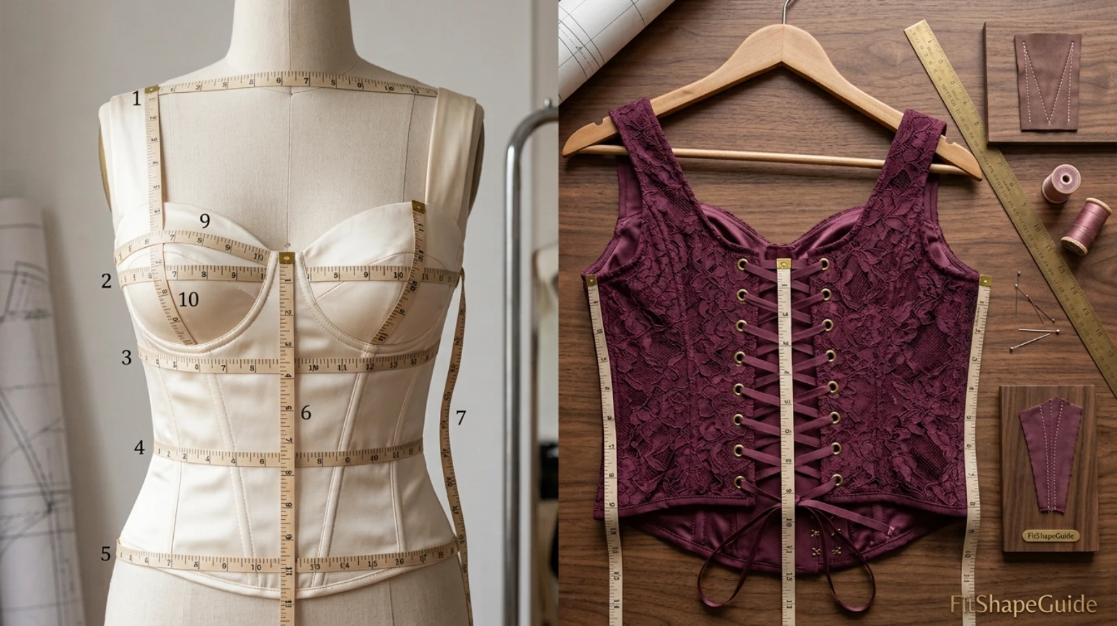 Corset top measured at full bust underbust waist cup side height and front length