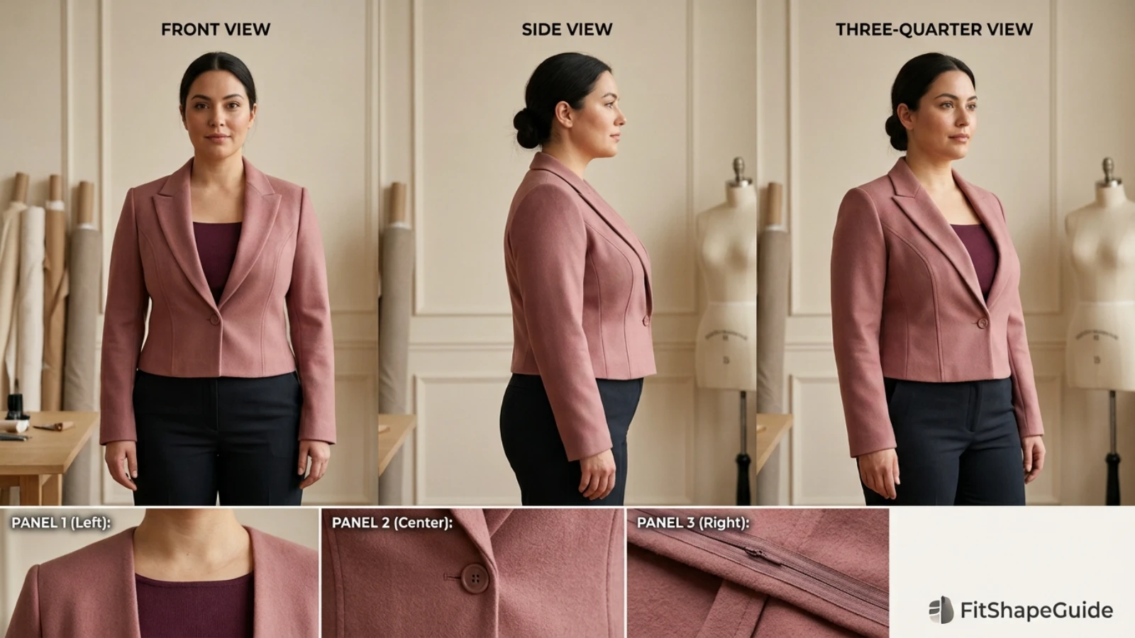 Cropped jacket bust shaping lapels and closures for a large bust