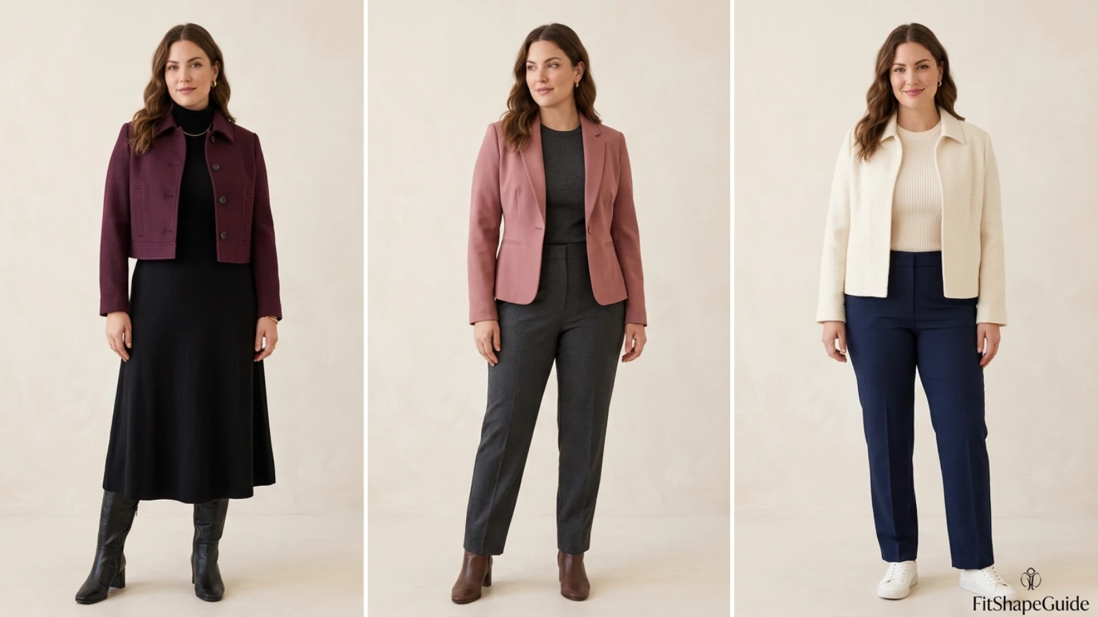 Cropped jacket hem placement and proportion guide for a fuller bust