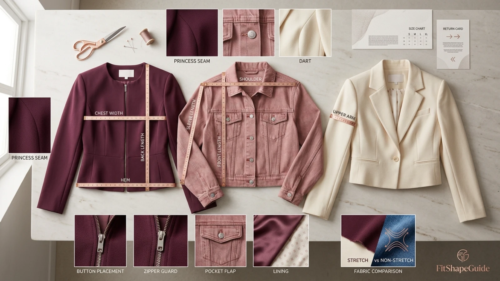 Online buying checks for cropped jackets for a large bust