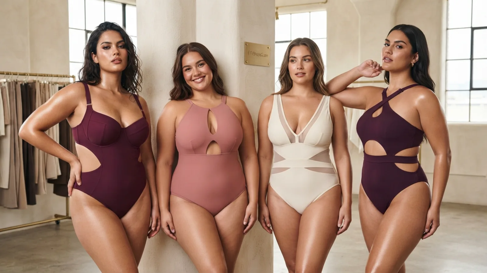Cut-out swimsuit support anatomy showing wide shoulder straps bust shaping side coverage back and underbust and back anchor