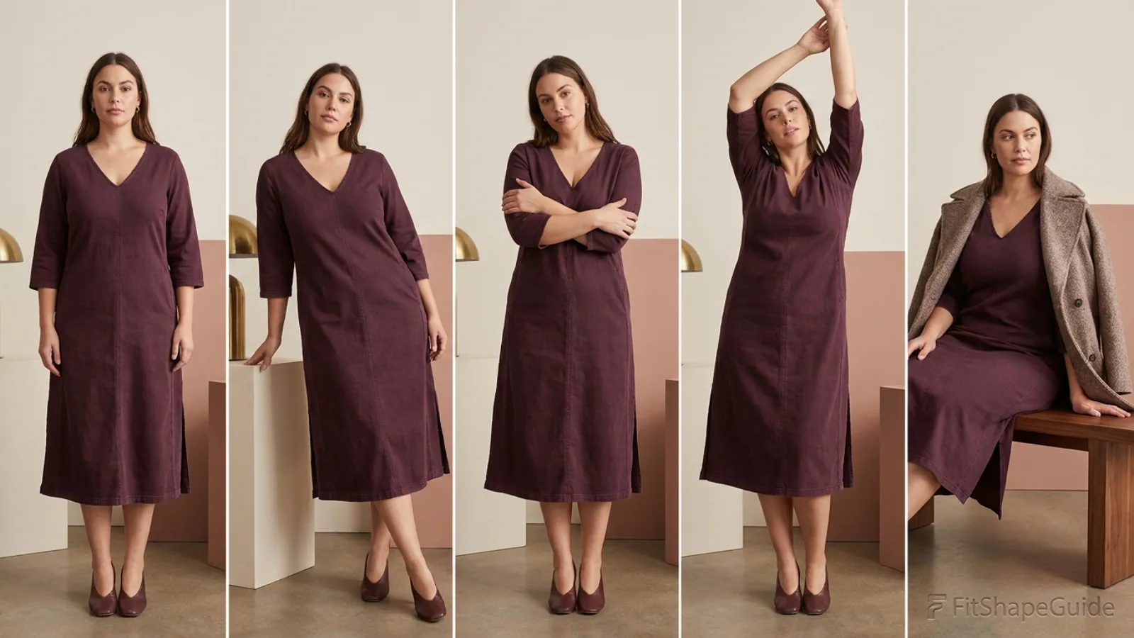 denim dress movement and coverage test for a fuller bust