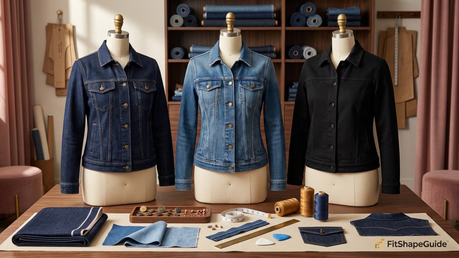 Denim jacket bust seams, button placket and pocket construction check