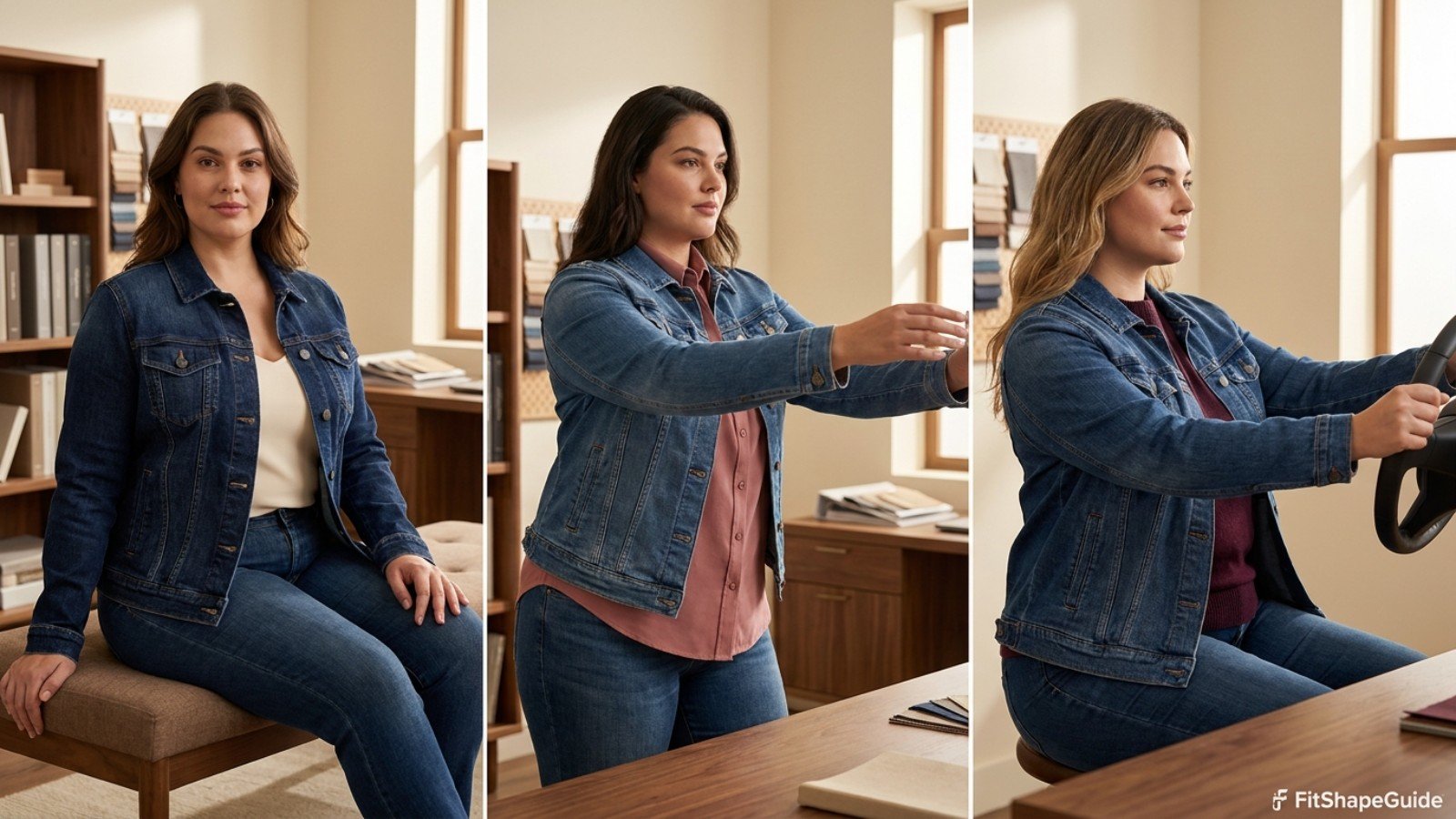 Denim jackets tested over a shell, shirt and sweater for a large bust