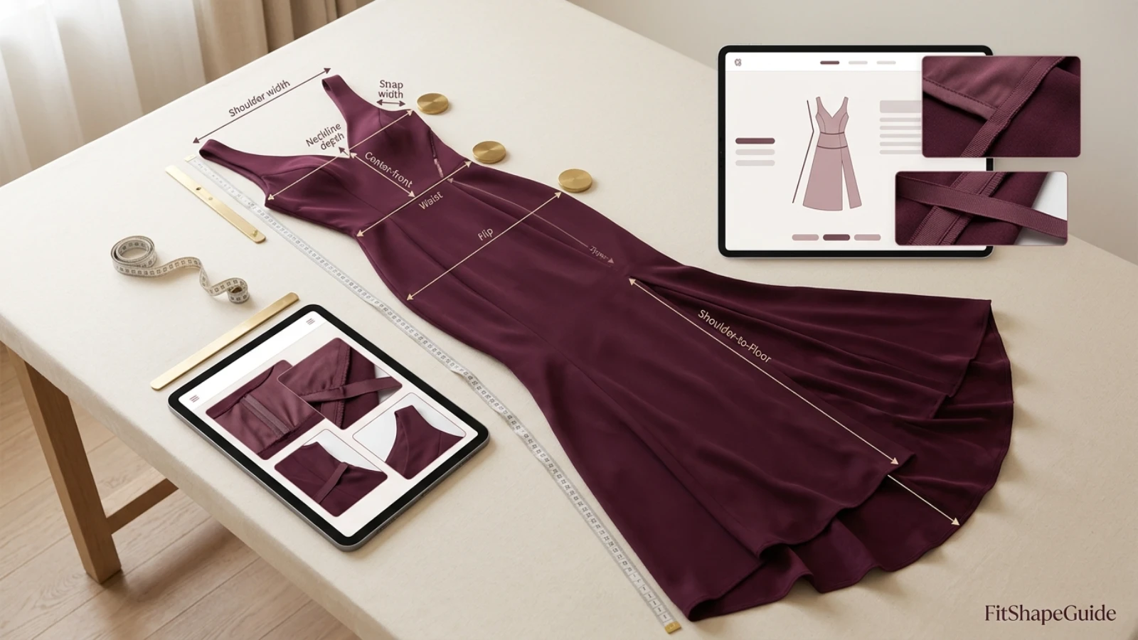 Online measurements for choosing a formal gown for a large bust